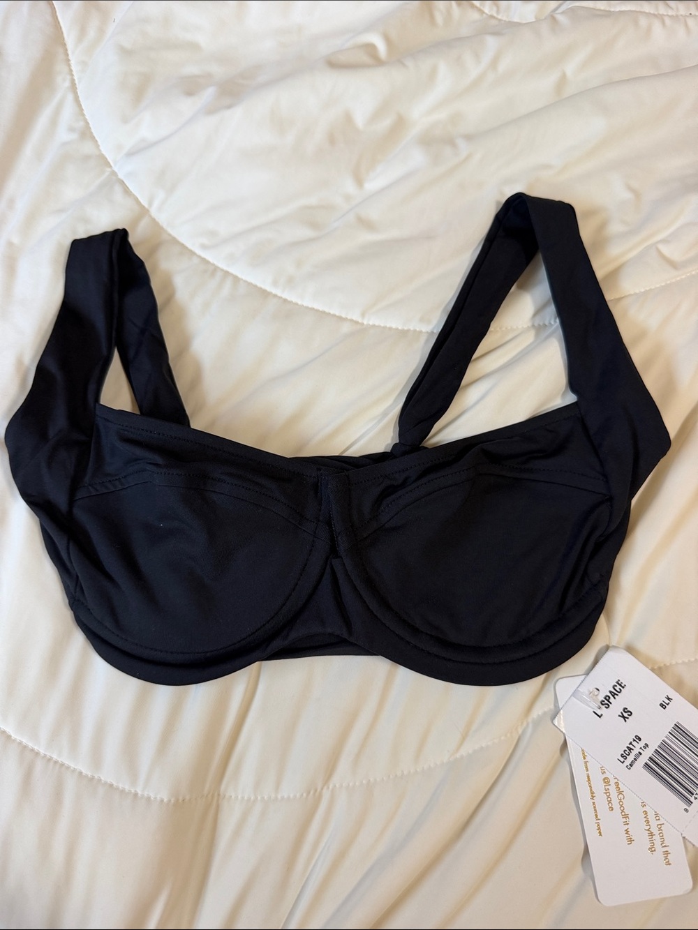 l*space Black Underwire Bikini Top with Tie Straps XS